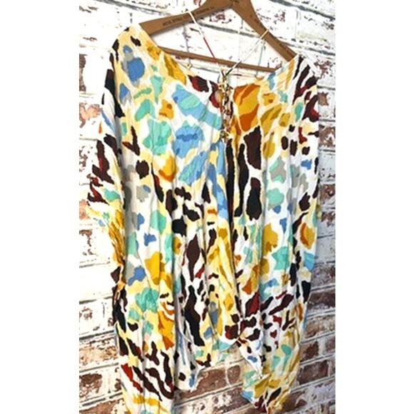 Anthropologie Printed Stappy Beaded Neck Tie Oversized Beach Mini Coverup Dress - Picture 5 of 14